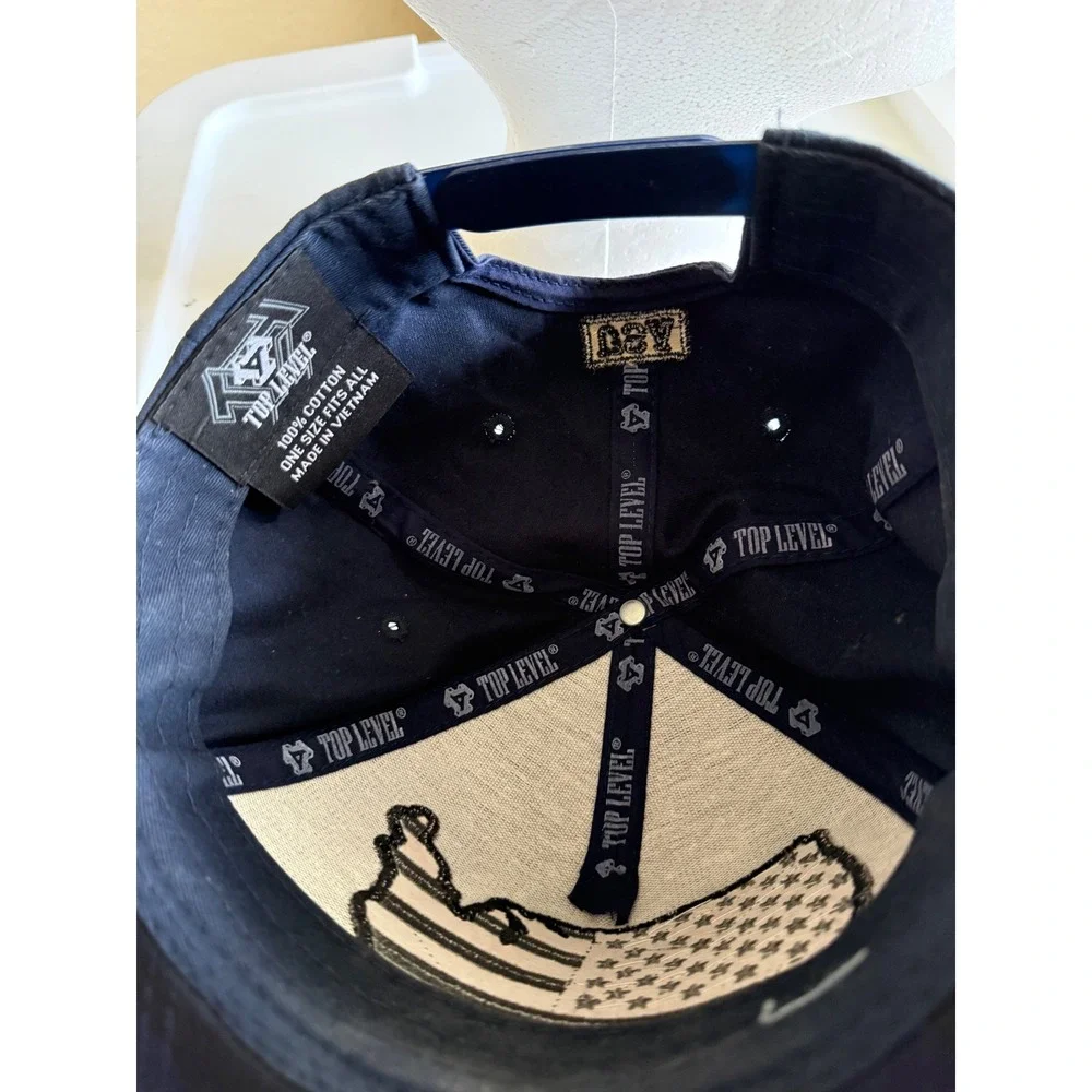 Top Level USA Map Flag Snapback Hat Navy Blue Flat Brim Cap One Size